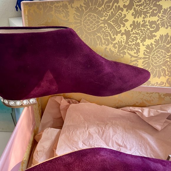 Miu Miu Burgundy Suede Ankle Boot with Jeweled Heel - Picture 4 of 10